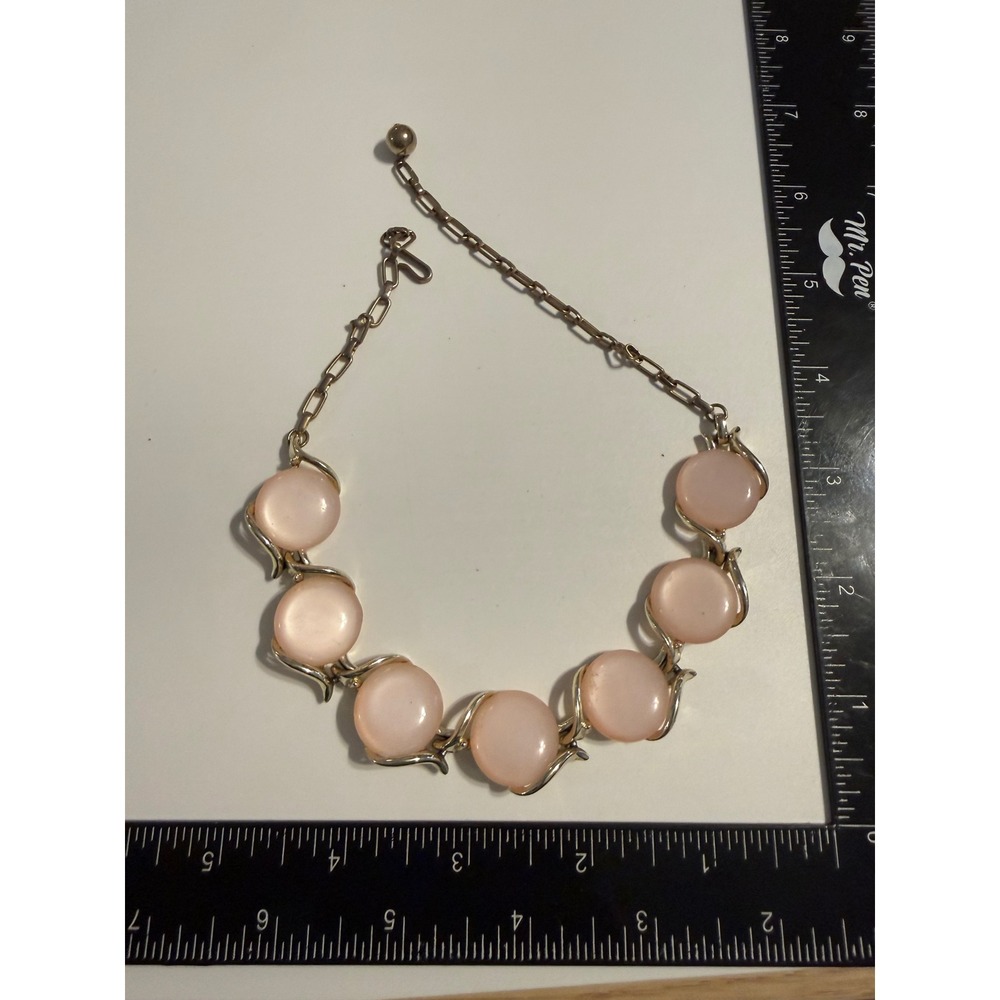 Vintage Coro Pink Moonglow Thermoset Choker Necklace Silver Tone Mid‎ Century